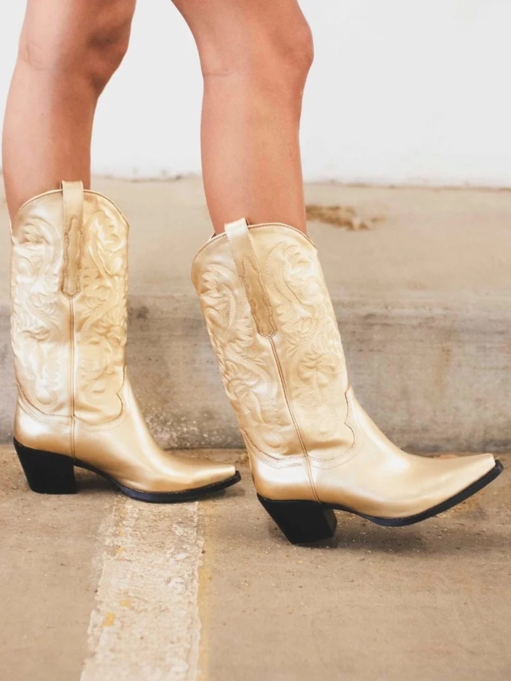 Jeffrey Campbell Metallic Gold Cowboy Boots Size 7.5
